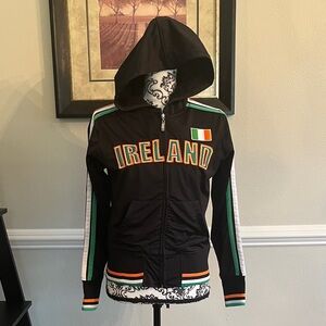 Black Ireland Track Jacket with Green and Orange Accents